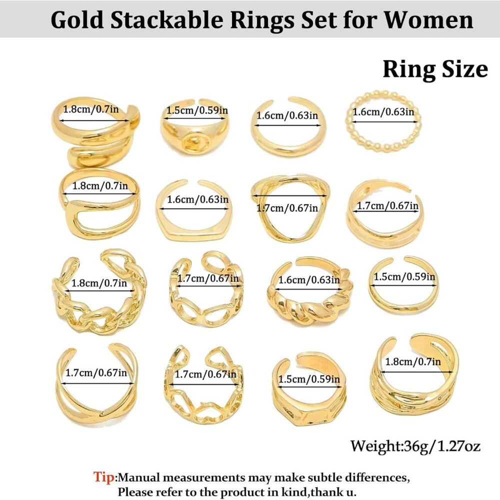 Chunky Gold Plated Stackable Rings Set For Women … - image 7